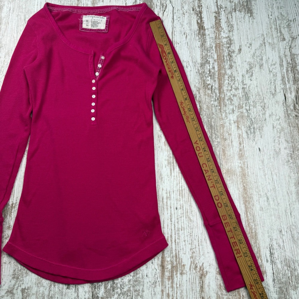 VTG Y2K Aeropostale Magenta Pink Waffle Knit Henley Long Sleeve Top M Coquette - Picture 7 of 8